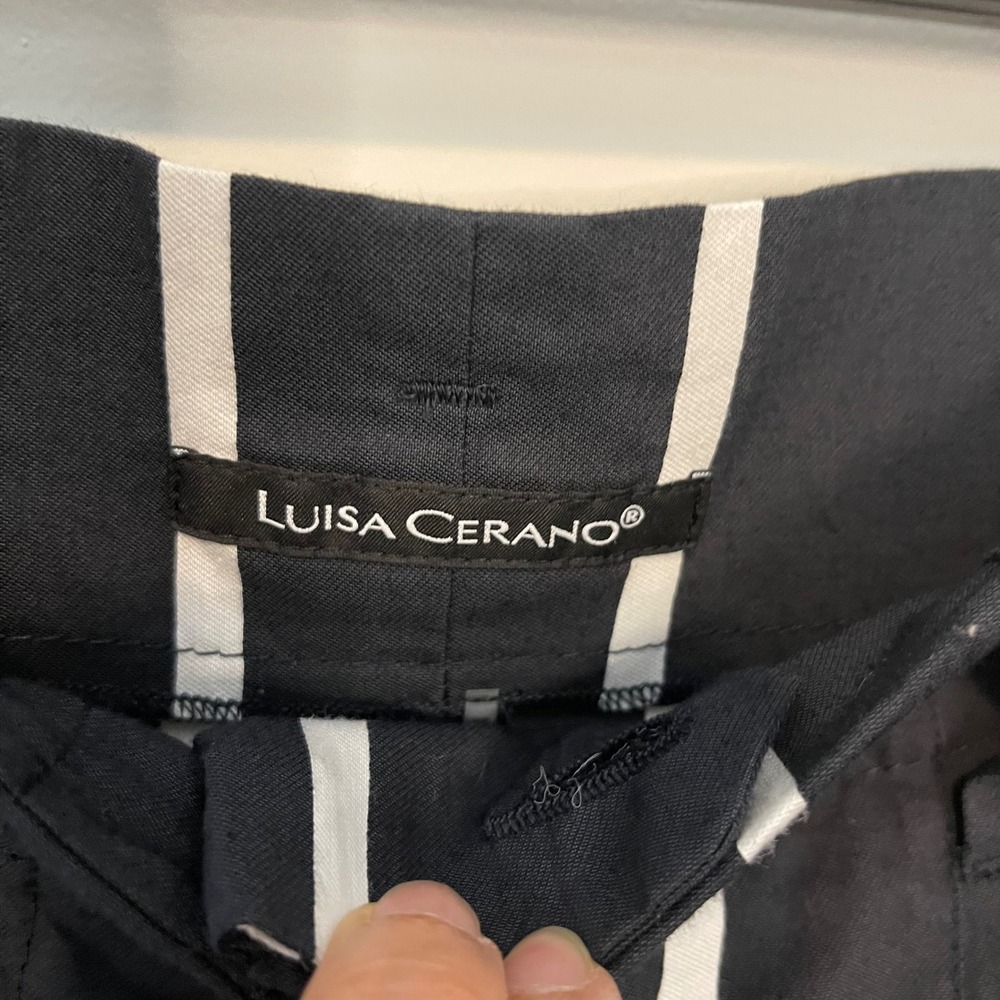 Luisa Cerano Striped Wide Leg Trousers Women 8 Navy White Nautical Cropped Pants - Picture 6 of 11
